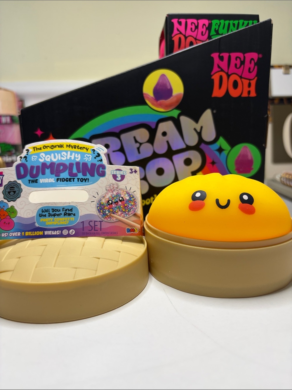 Squishy Dumpling Series 3 Yellow Fidget Toy w/ Basket & Packaging
